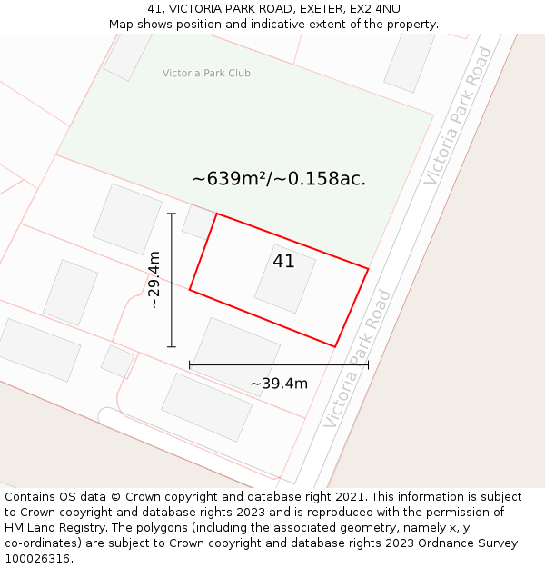 41, VICTORIA PARK ROAD, EXETER, EX2 4NU: Plot and title map