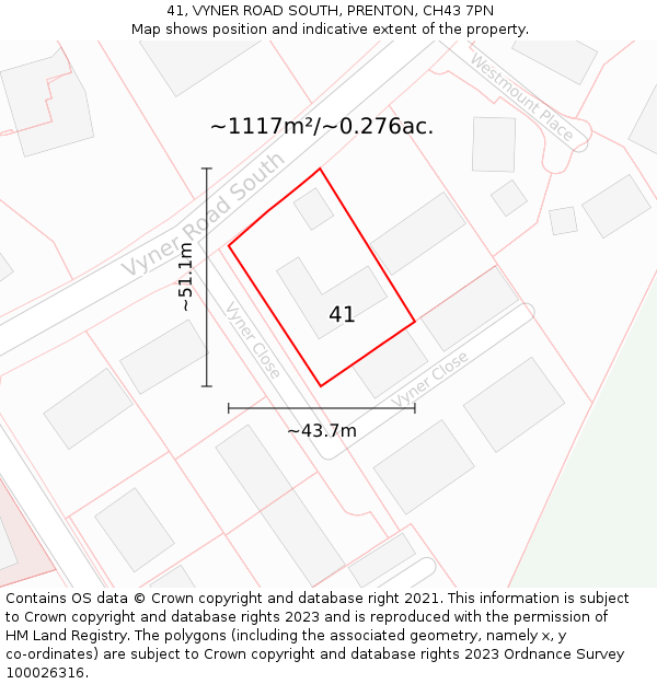 41, VYNER ROAD SOUTH, PRENTON, CH43 7PN: Plot and title map