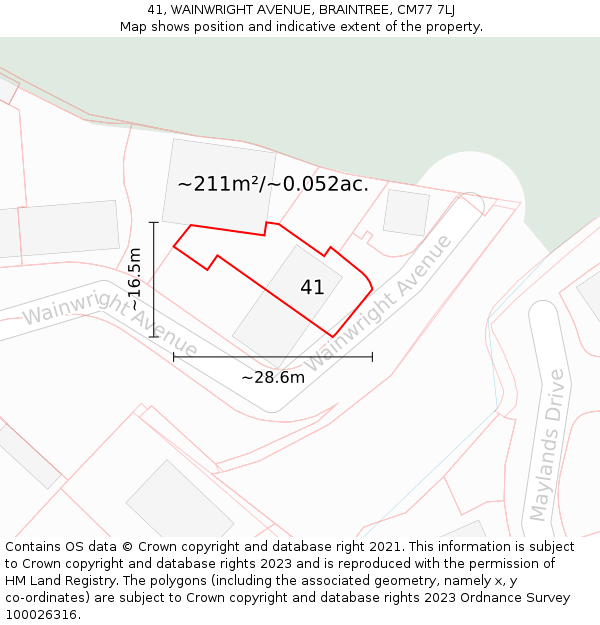 41, WAINWRIGHT AVENUE, BRAINTREE, CM77 7LJ: Plot and title map