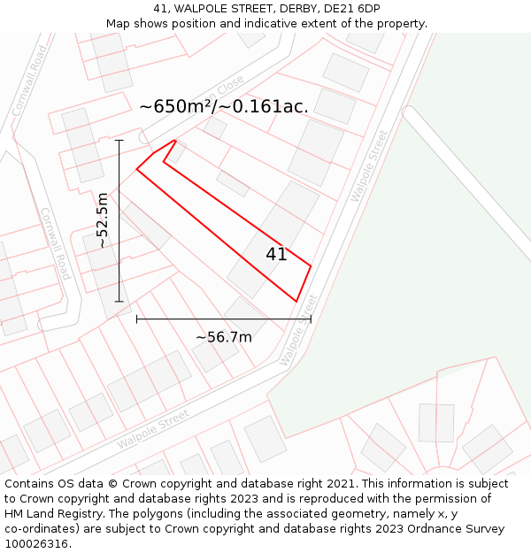 41, WALPOLE STREET, DERBY, DE21 6DP: Plot and title map