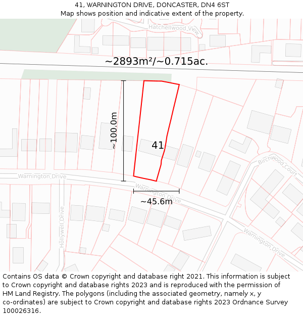 41, WARNINGTON DRIVE, DONCASTER, DN4 6ST: Plot and title map