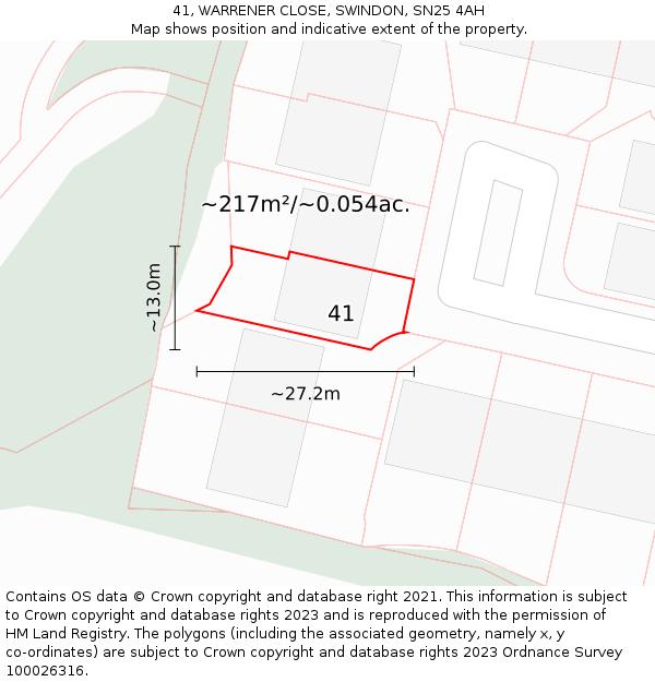 41, WARRENER CLOSE, SWINDON, SN25 4AH: Plot and title map