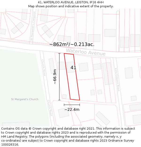 41, WATERLOO AVENUE, LEISTON, IP16 4HH: Plot and title map