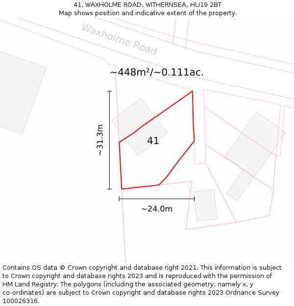 41, WAXHOLME ROAD, WITHERNSEA, HU19 2BT: Plot and title map