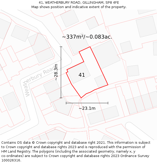 41, WEATHERBURY ROAD, GILLINGHAM, SP8 4FE: Plot and title map