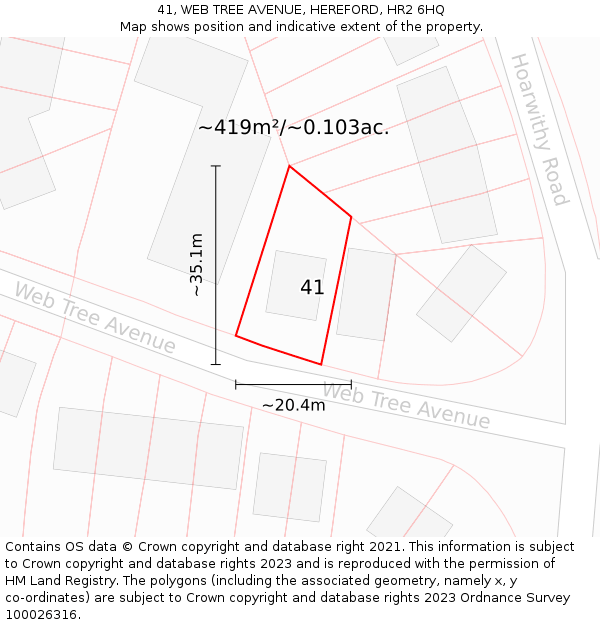 41, WEB TREE AVENUE, HEREFORD, HR2 6HQ: Plot and title map