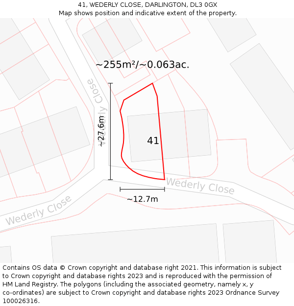 41, WEDERLY CLOSE, DARLINGTON, DL3 0GX: Plot and title map