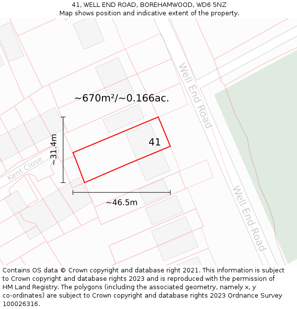 41, WELL END ROAD, BOREHAMWOOD, WD6 5NZ: Plot and title map