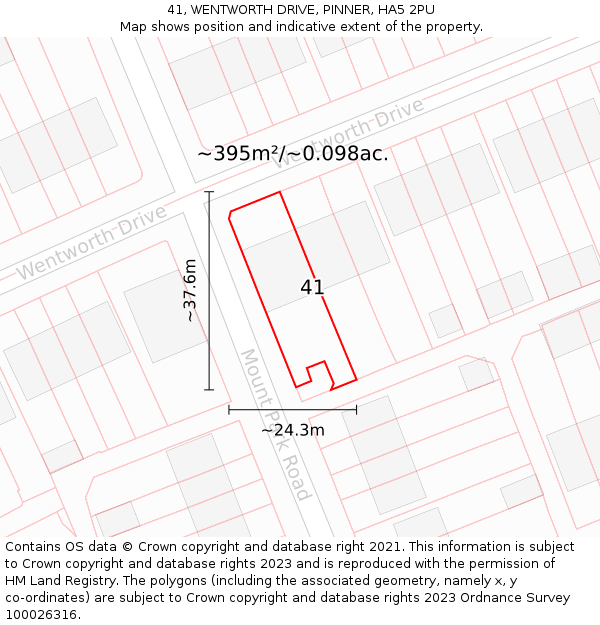 41, WENTWORTH DRIVE, PINNER, HA5 2PU: Plot and title map