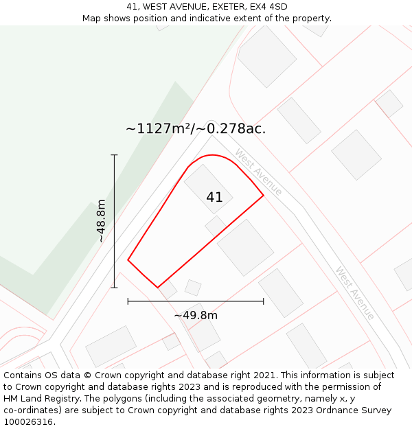 41, WEST AVENUE, EXETER, EX4 4SD: Plot and title map