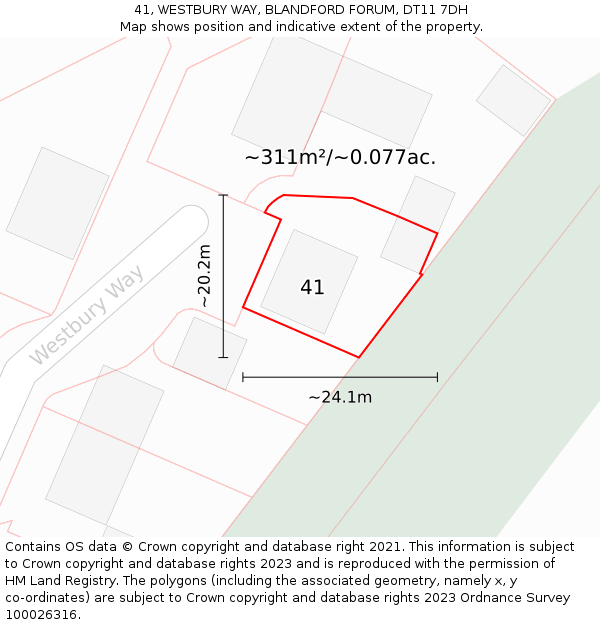 41, WESTBURY WAY, BLANDFORD FORUM, DT11 7DH: Plot and title map