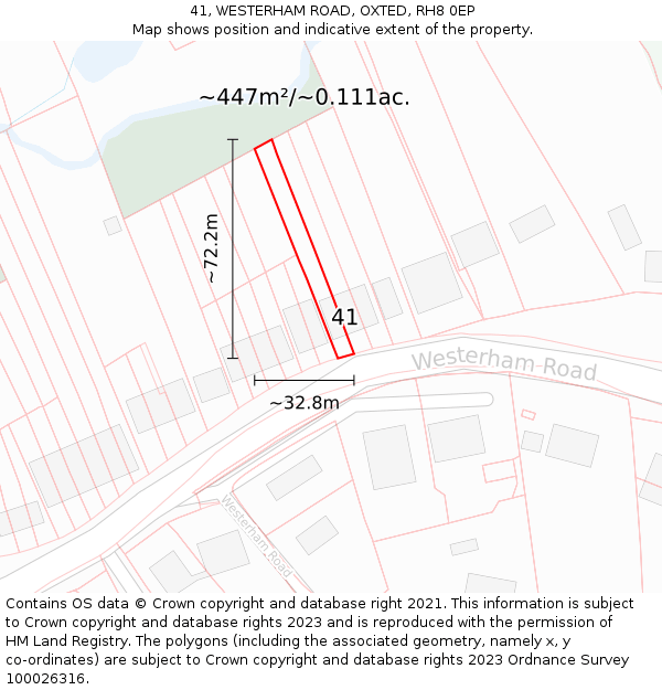 41, WESTERHAM ROAD, OXTED, RH8 0EP: Plot and title map