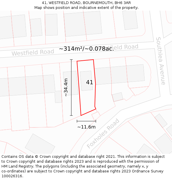41, WESTFIELD ROAD, BOURNEMOUTH, BH6 3AR: Plot and title map