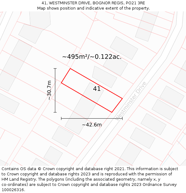 41, WESTMINSTER DRIVE, BOGNOR REGIS, PO21 3RE: Plot and title map