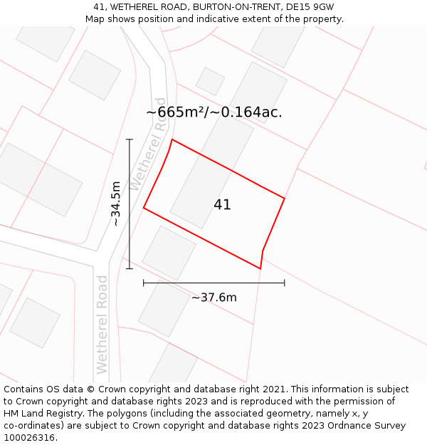 41, WETHEREL ROAD, BURTON-ON-TRENT, DE15 9GW: Plot and title map