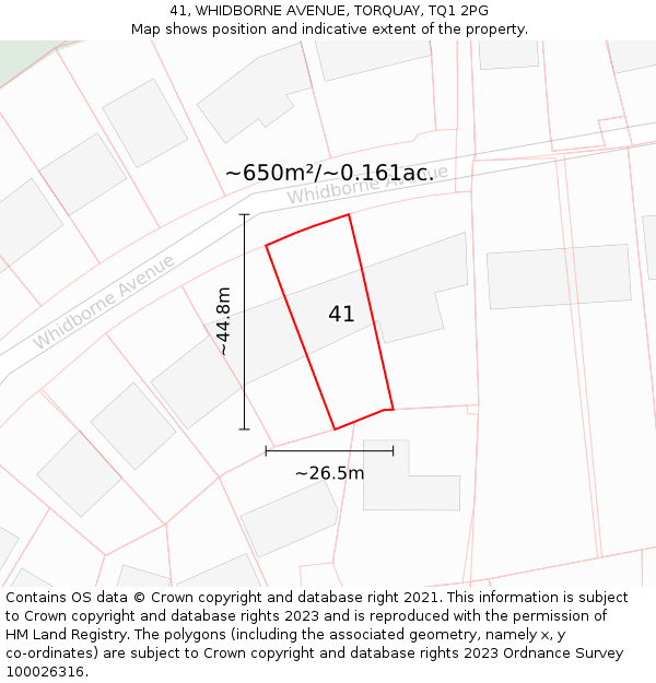 41, WHIDBORNE AVENUE, TORQUAY, TQ1 2PG: Plot and title map