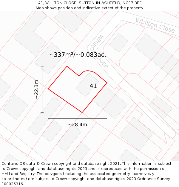 41, WHILTON CLOSE, SUTTON-IN-ASHFIELD, NG17 3BF: Plot and title map