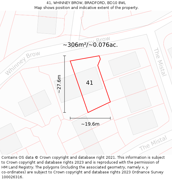 41, WHINNEY BROW, BRADFORD, BD10 8WL: Plot and title map