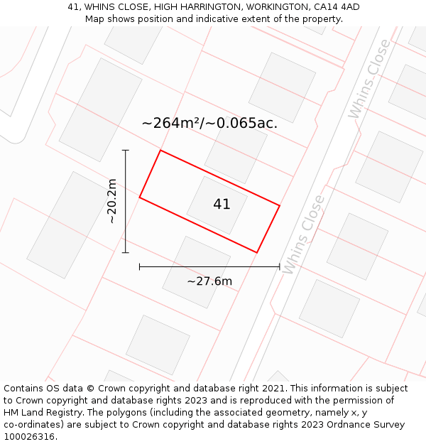 41, WHINS CLOSE, HIGH HARRINGTON, WORKINGTON, CA14 4AD: Plot and title map