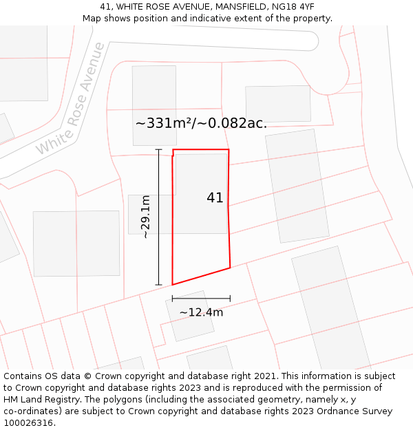 41, WHITE ROSE AVENUE, MANSFIELD, NG18 4YF: Plot and title map