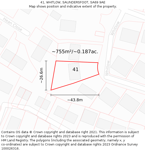 41, WHITLOW, SAUNDERSFOOT, SA69 9AE: Plot and title map