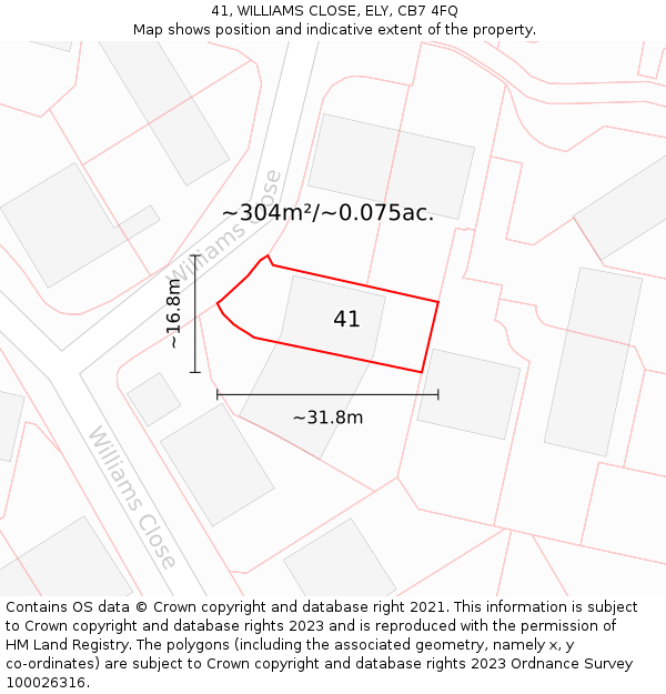 41, WILLIAMS CLOSE, ELY, CB7 4FQ: Plot and title map