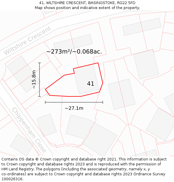 41, WILTSHIRE CRESCENT, BASINGSTOKE, RG22 5FD: Plot and title map