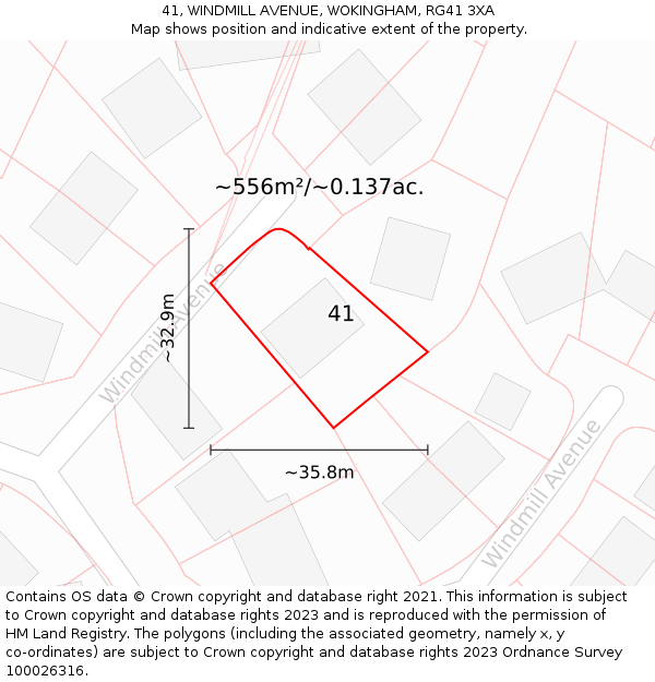 41, WINDMILL AVENUE, WOKINGHAM, RG41 3XA: Plot and title map