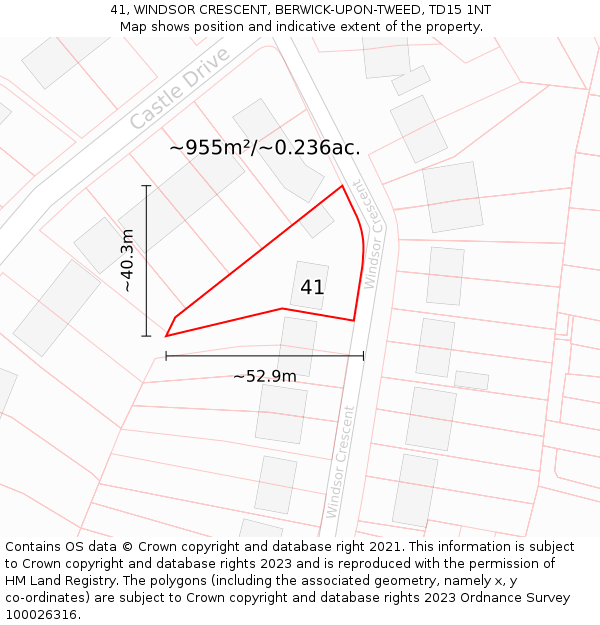 41, WINDSOR CRESCENT, BERWICK-UPON-TWEED, TD15 1NT: Plot and title map