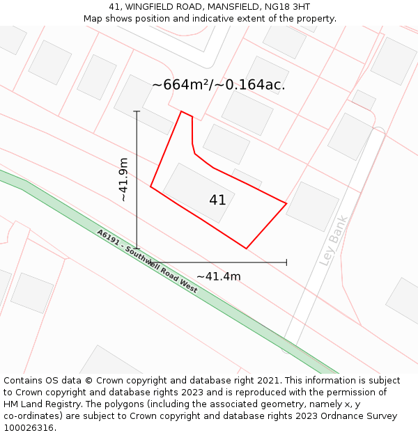 41, WINGFIELD ROAD, MANSFIELD, NG18 3HT: Plot and title map