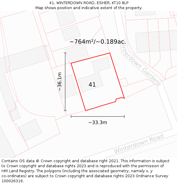41, WINTERDOWN ROAD, ESHER, KT10 8LP: Plot and title map
