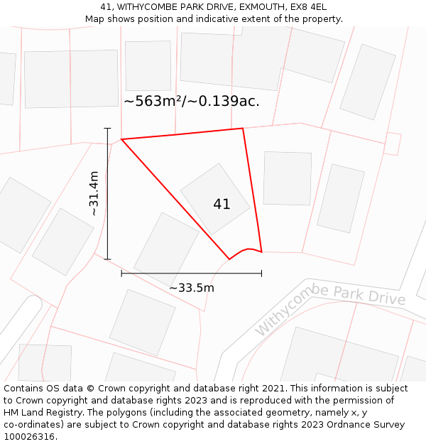41, WITHYCOMBE PARK DRIVE, EXMOUTH, EX8 4EL: Plot and title map