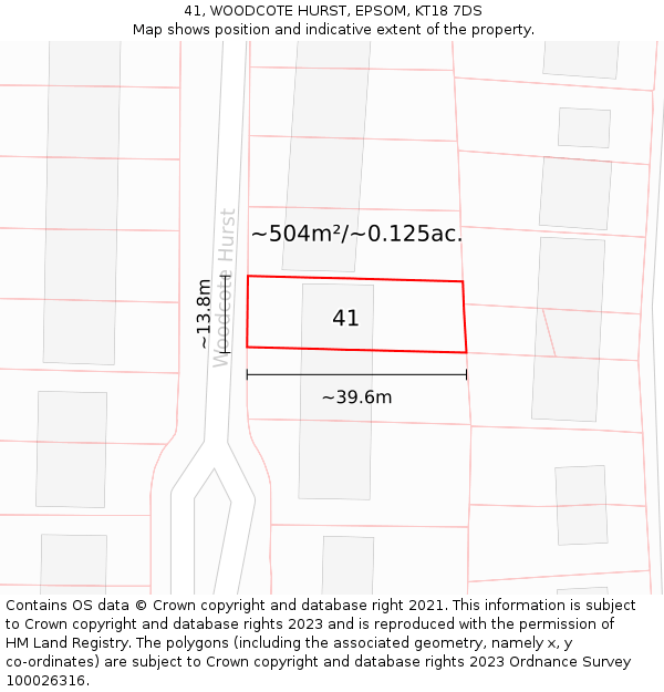 41, WOODCOTE HURST, EPSOM, KT18 7DS: Plot and title map