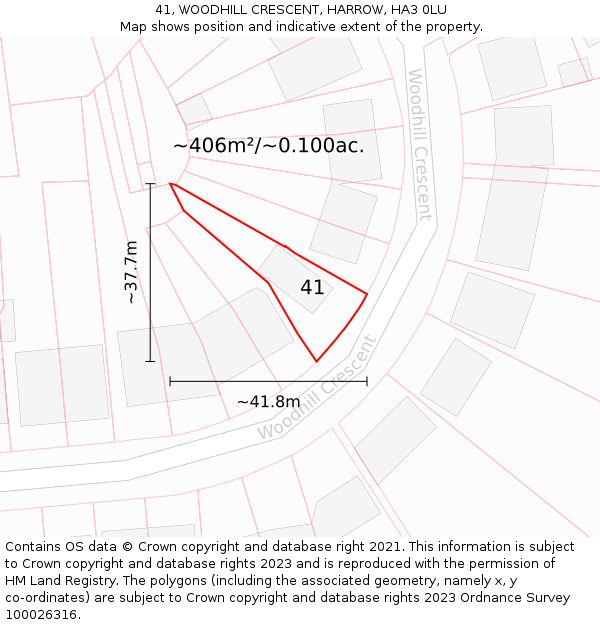 41, WOODHILL CRESCENT, HARROW, HA3 0LU: Plot and title map