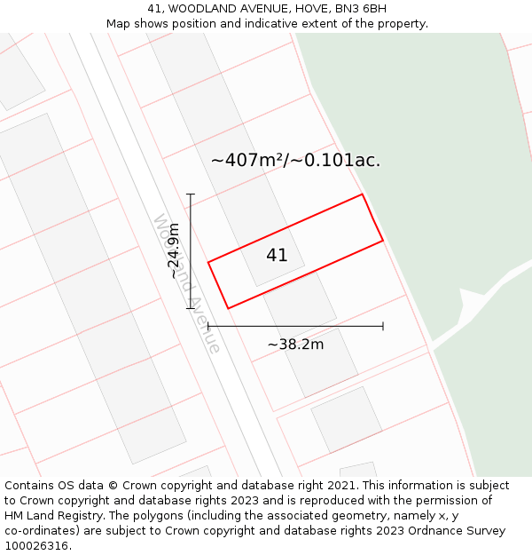 41, WOODLAND AVENUE, HOVE, BN3 6BH: Plot and title map