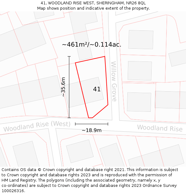 41, WOODLAND RISE WEST, SHERINGHAM, NR26 8QL: Plot and title map