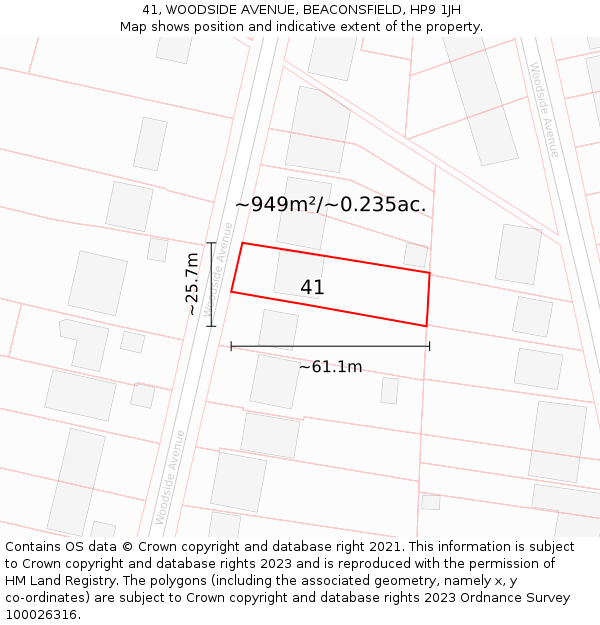 41, WOODSIDE AVENUE, BEACONSFIELD, HP9 1JH: Plot and title map