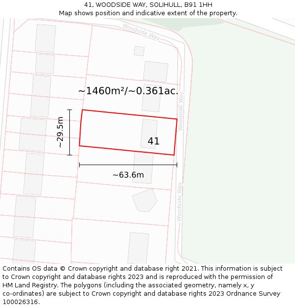 41, WOODSIDE WAY, SOLIHULL, B91 1HH: Plot and title map