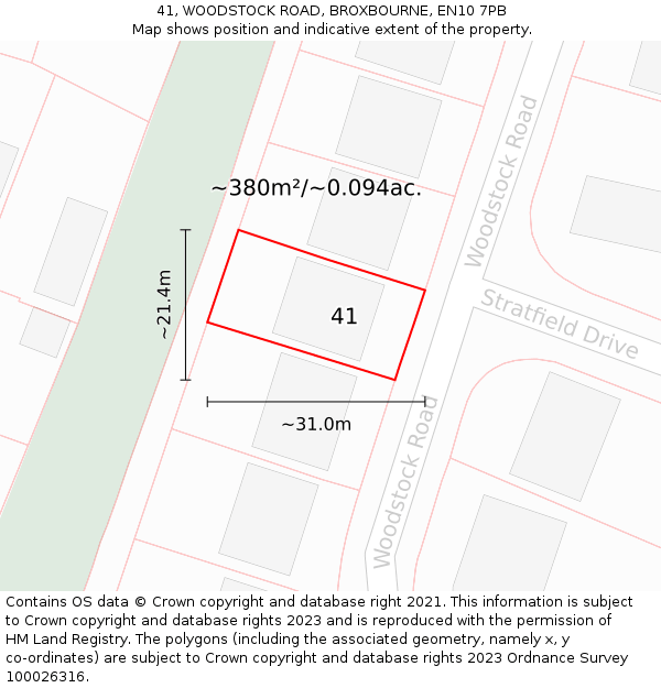 41, WOODSTOCK ROAD, BROXBOURNE, EN10 7PB: Plot and title map