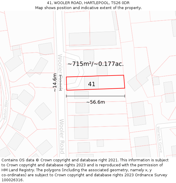 41, WOOLER ROAD, HARTLEPOOL, TS26 0DR: Plot and title map