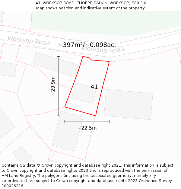 41, WORKSOP ROAD, THORPE SALVIN, WORKSOP, S80 3JX: Plot and title map