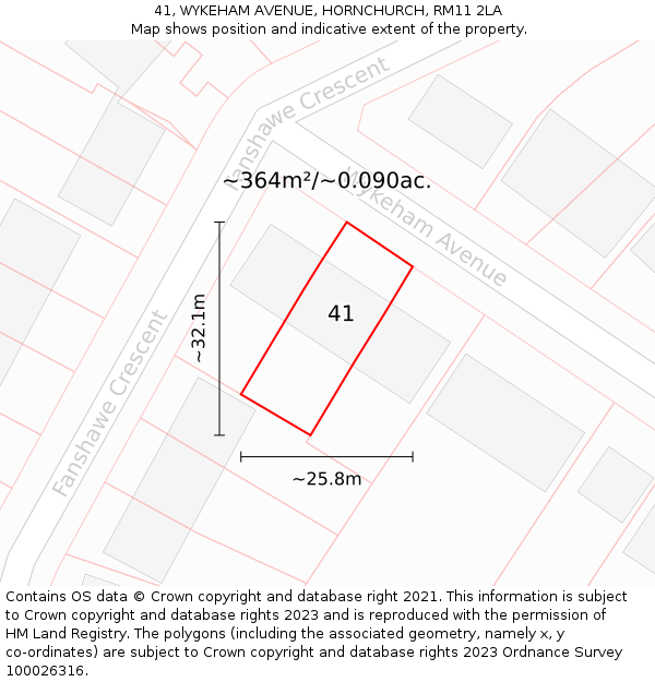 41, WYKEHAM AVENUE, HORNCHURCH, RM11 2LA: Plot and title map