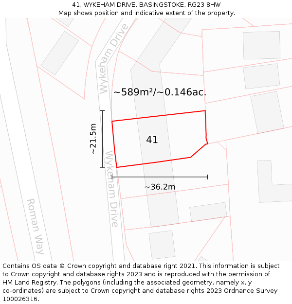 41, WYKEHAM DRIVE, BASINGSTOKE, RG23 8HW: Plot and title map