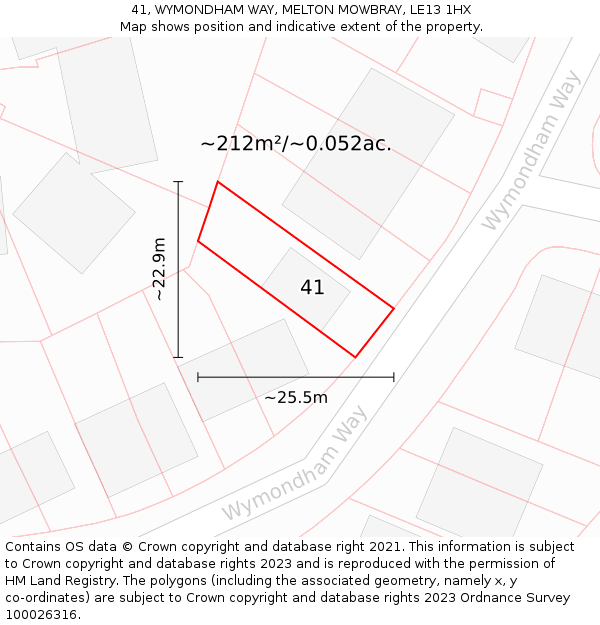 41, WYMONDHAM WAY, MELTON MOWBRAY, LE13 1HX: Plot and title map