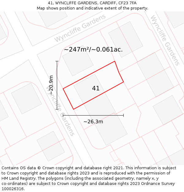 41, WYNCLIFFE GARDENS, CARDIFF, CF23 7FA: Plot and title map
