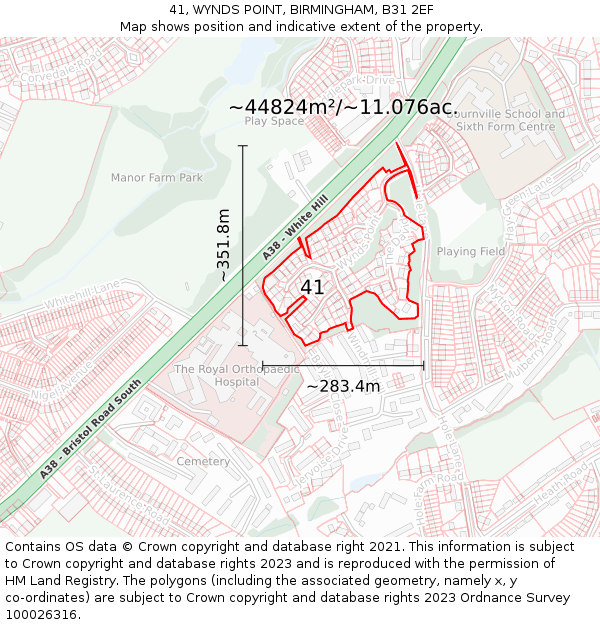 41, WYNDS POINT, BIRMINGHAM, B31 2EF: Plot and title map