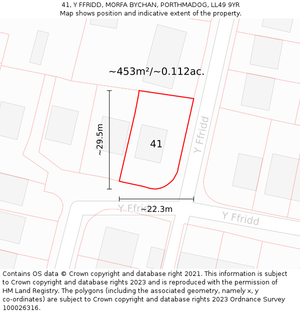 41, Y FFRIDD, MORFA BYCHAN, PORTHMADOG, LL49 9YR: Plot and title map