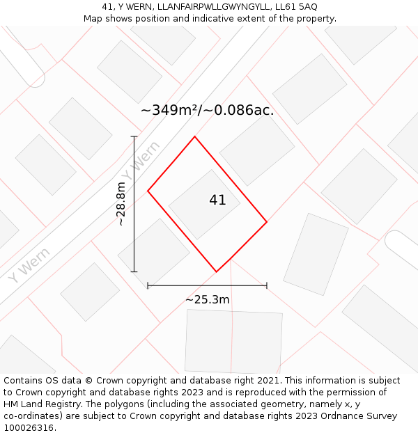 41, Y WERN, LLANFAIRPWLLGWYNGYLL, LL61 5AQ: Plot and title map