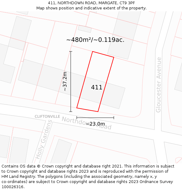 411, NORTHDOWN ROAD, MARGATE, CT9 3PF: Plot and title map