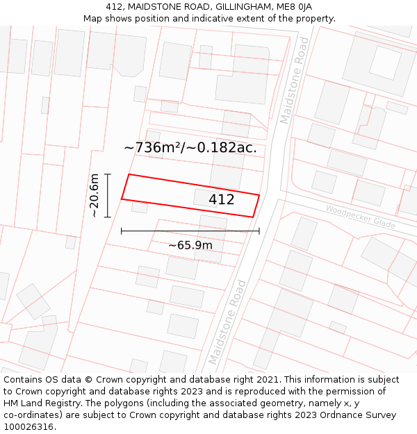 412, MAIDSTONE ROAD, GILLINGHAM, ME8 0JA: Plot and title map